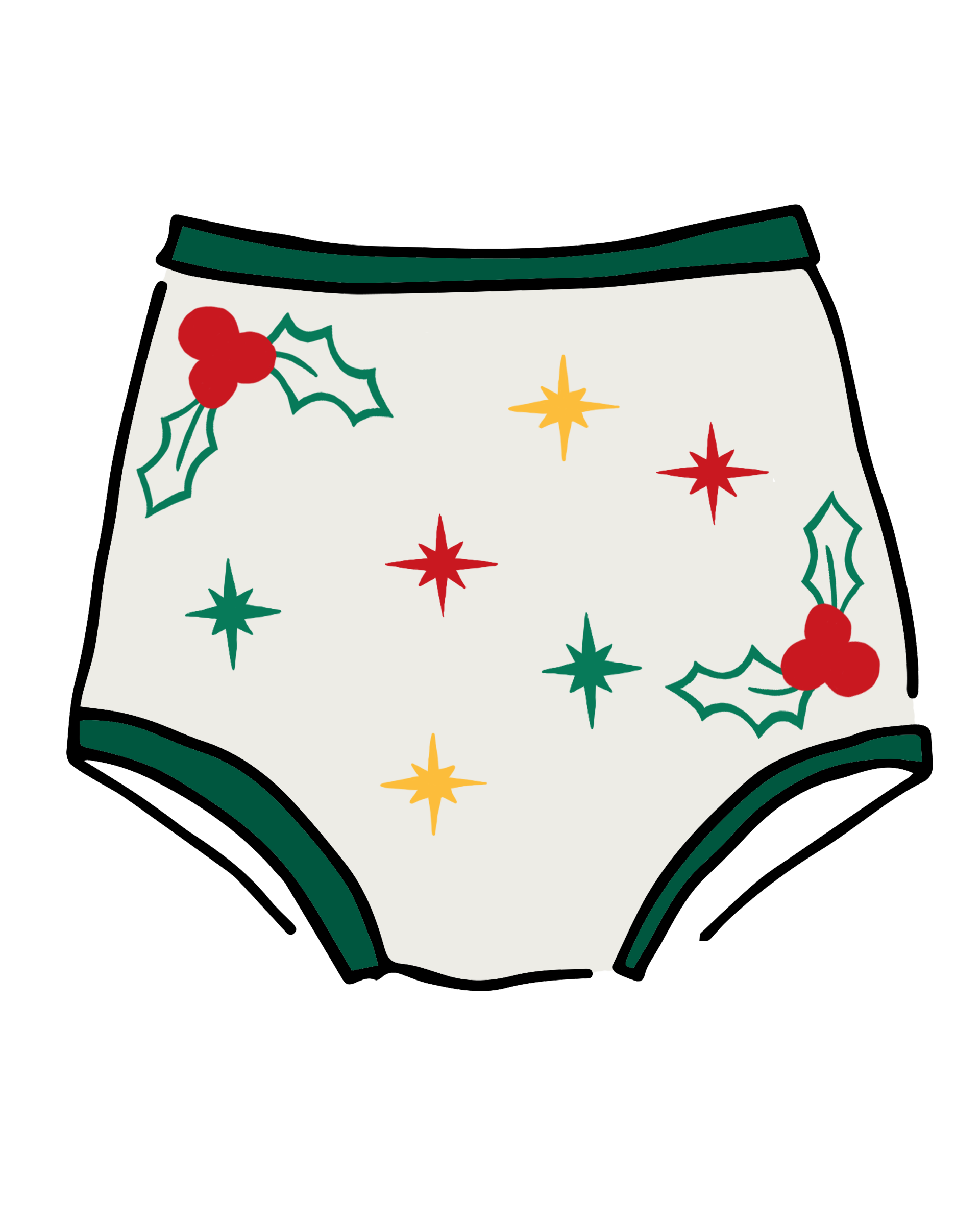 Drawing of Thunderpants Sky Rise style underwear in Holly Holiday print.