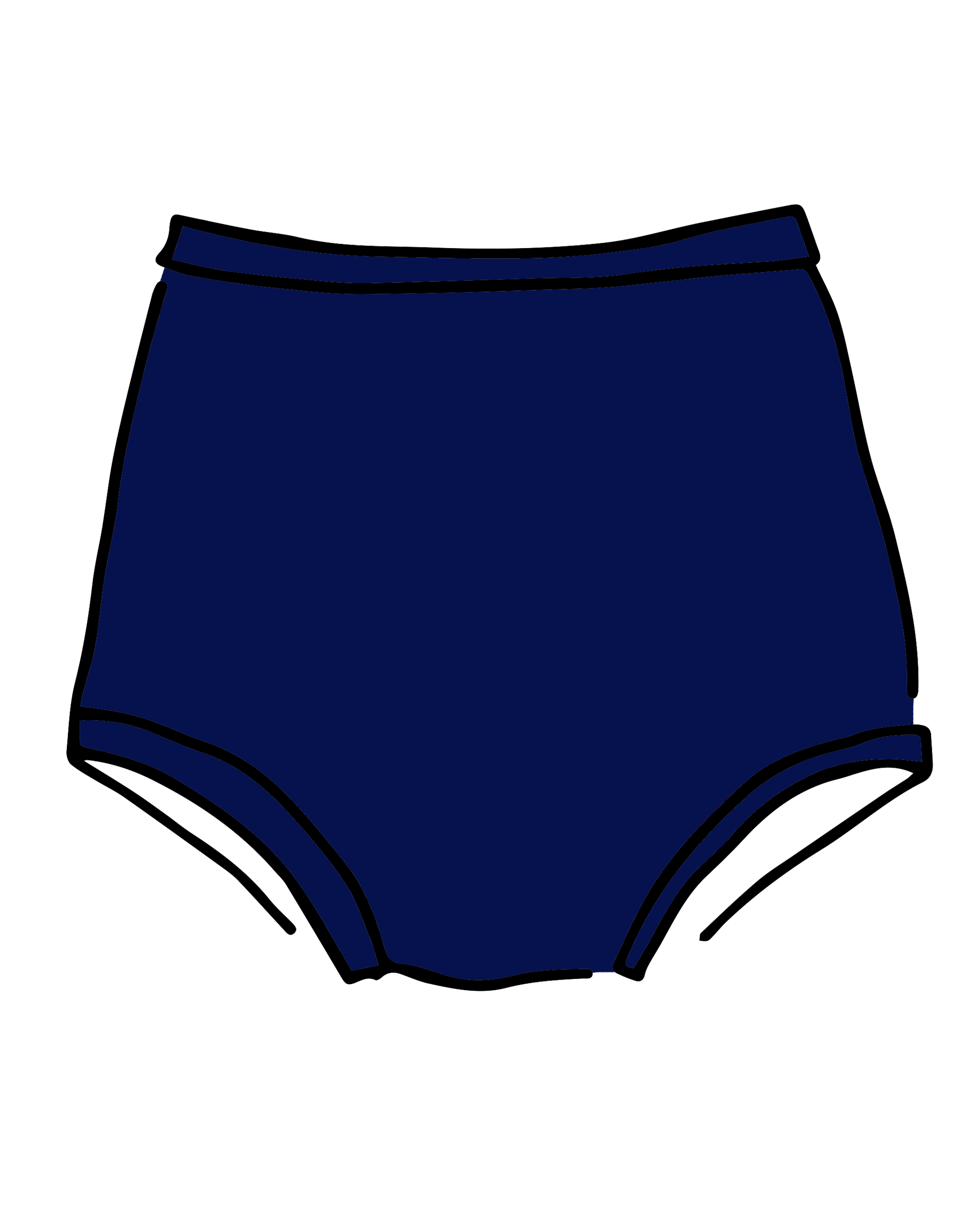 Drawing of Thunderpants Sky Rise style underwear in Indigo.