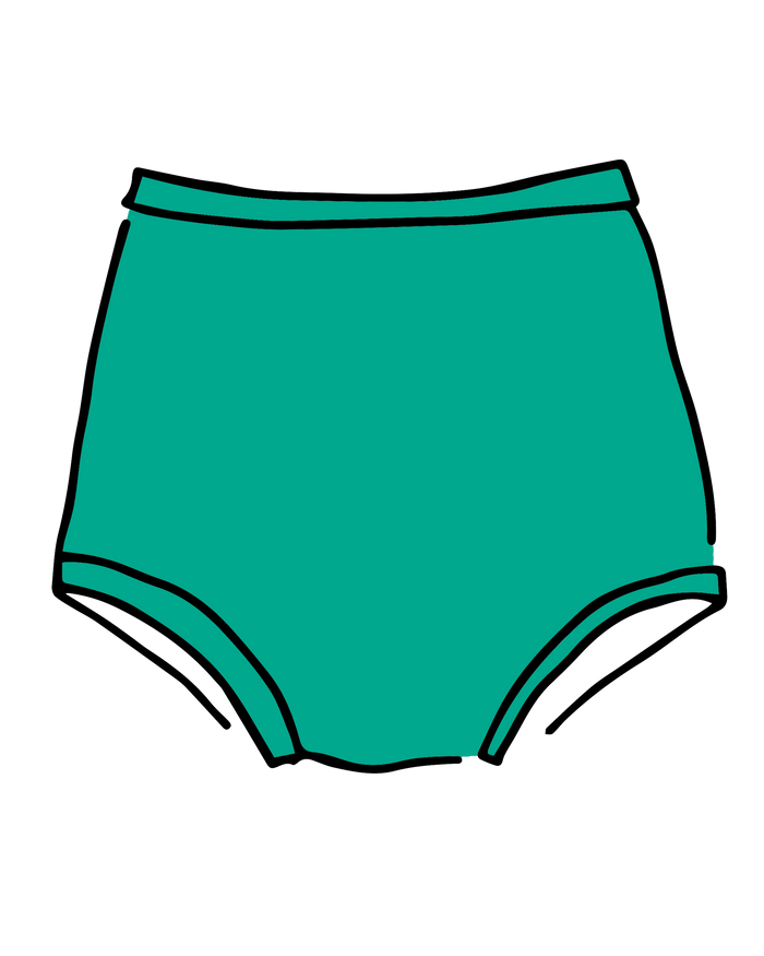 Drawing of Thunderpants Sky Rise style underwear in Peacock Green.