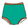 Drawing of Thunderpants Sky Rise style underwear in Bird in Paradise - peacock green with orange binding.