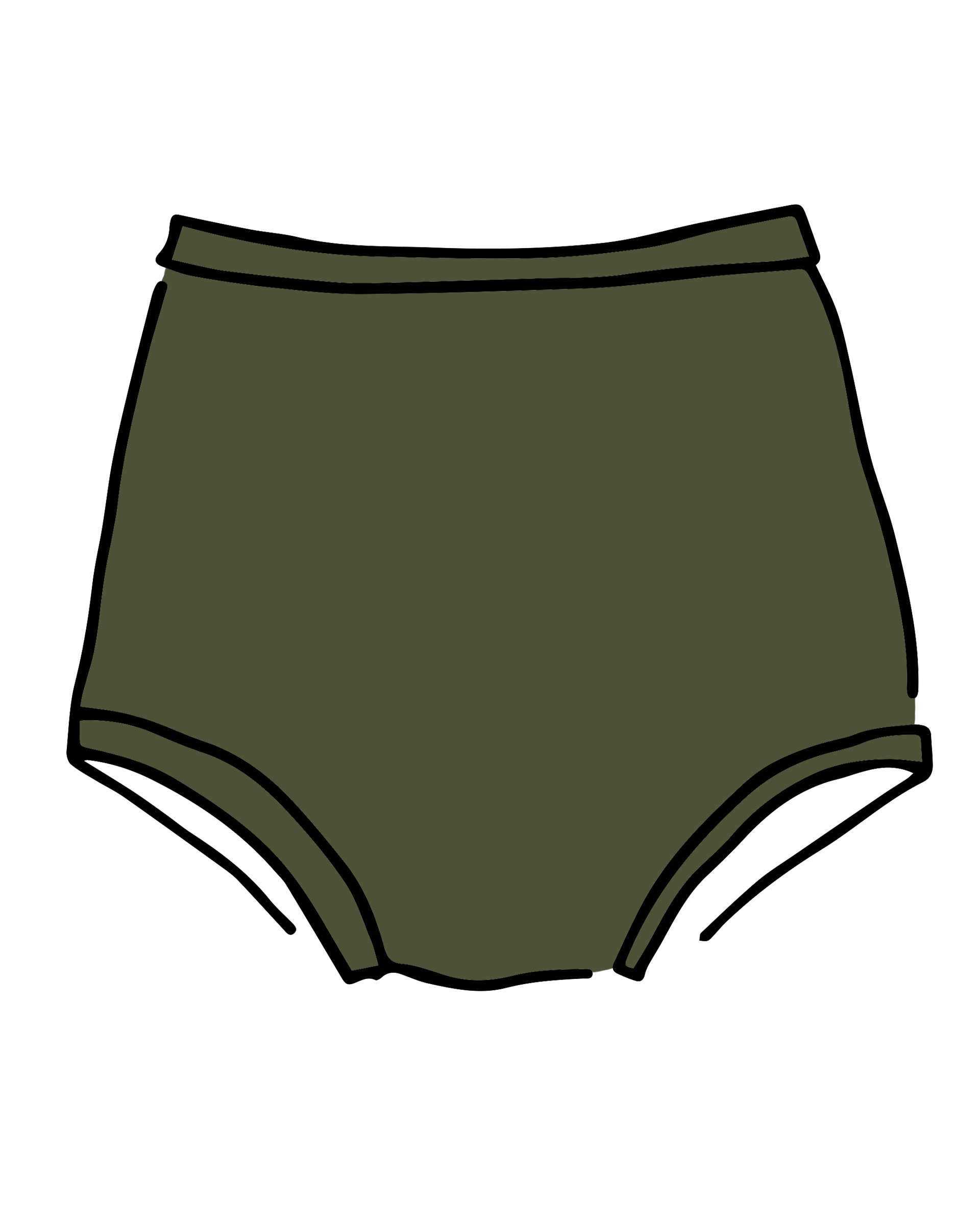 Drawing of Thunderpants Sky Rise style underwear in Pickled Green.