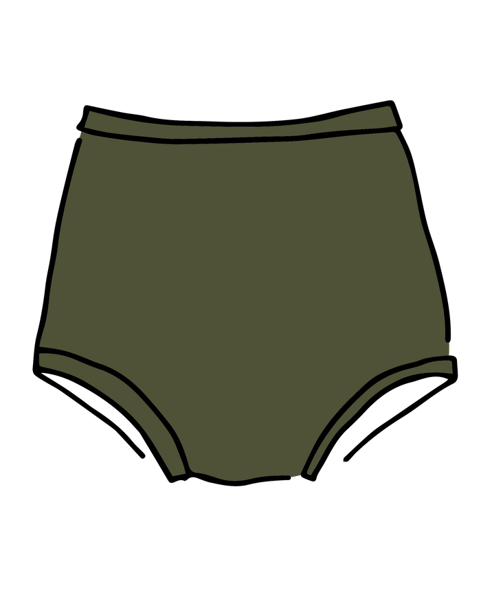 Drawing of Thunderpants Sky Rise style underwear in Pickled Green.