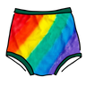 Drawing of Thunderpants organic cotton Sky Rise style underwear in hand painted rainbow stripes for Pride.