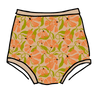 Drawing of Thunderpants Sky Rise style underwear in Secret Garden print - orange flowers and green leaves.