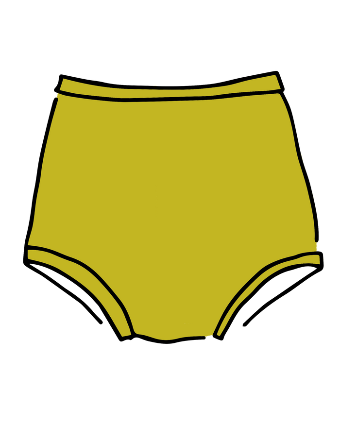 Drawing of Thunderpants Sky Rise style underwear in Star Fruit color - a chartreuse yellow.