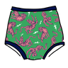 Drawing of Thunderpants organic cotton Sky Rise style underwear in Electric Tiger - green with pink and blue tigers and white lightning bolts.