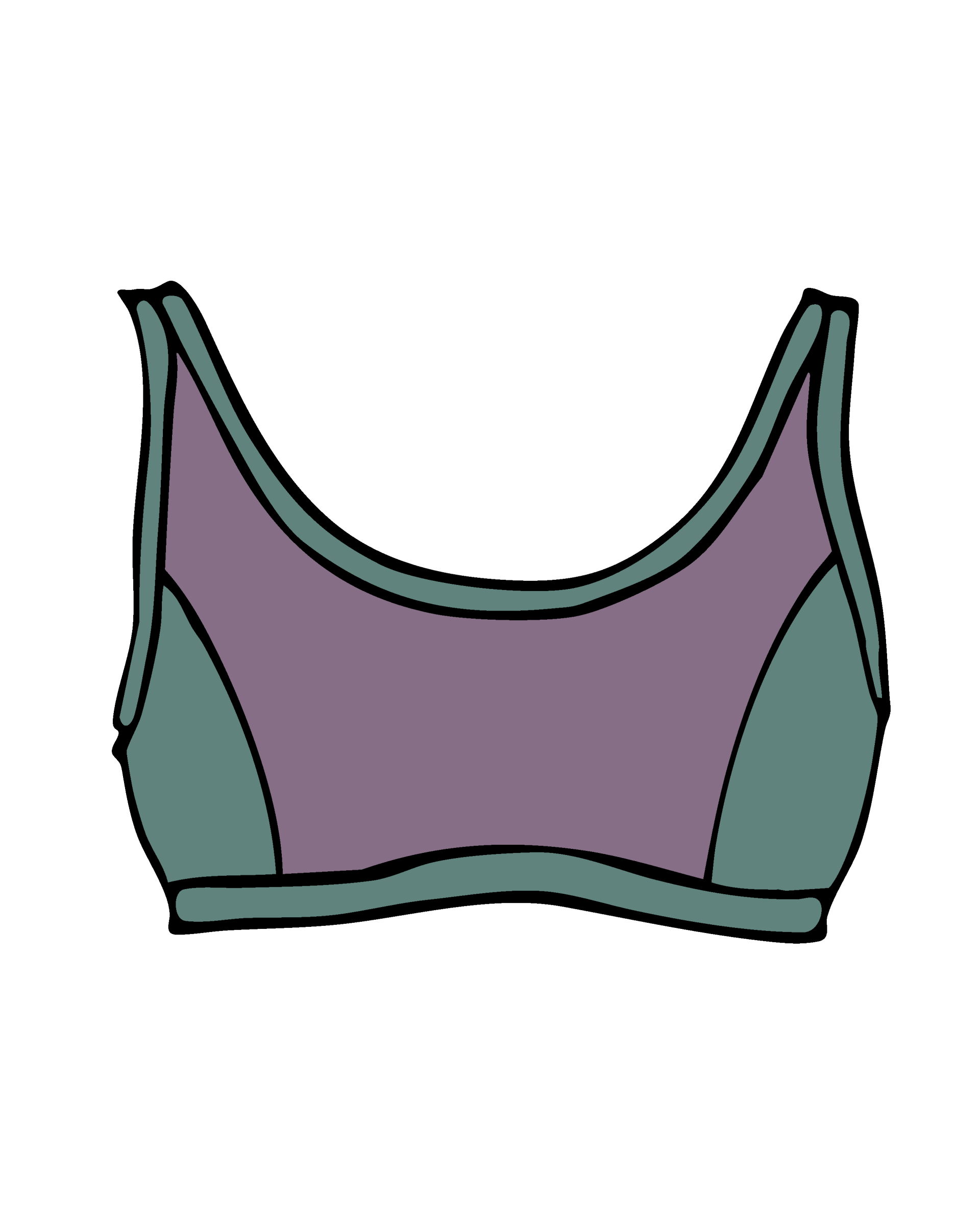 Drawing of Thunderpants Swim Panel Top in lavender and lichen green.
