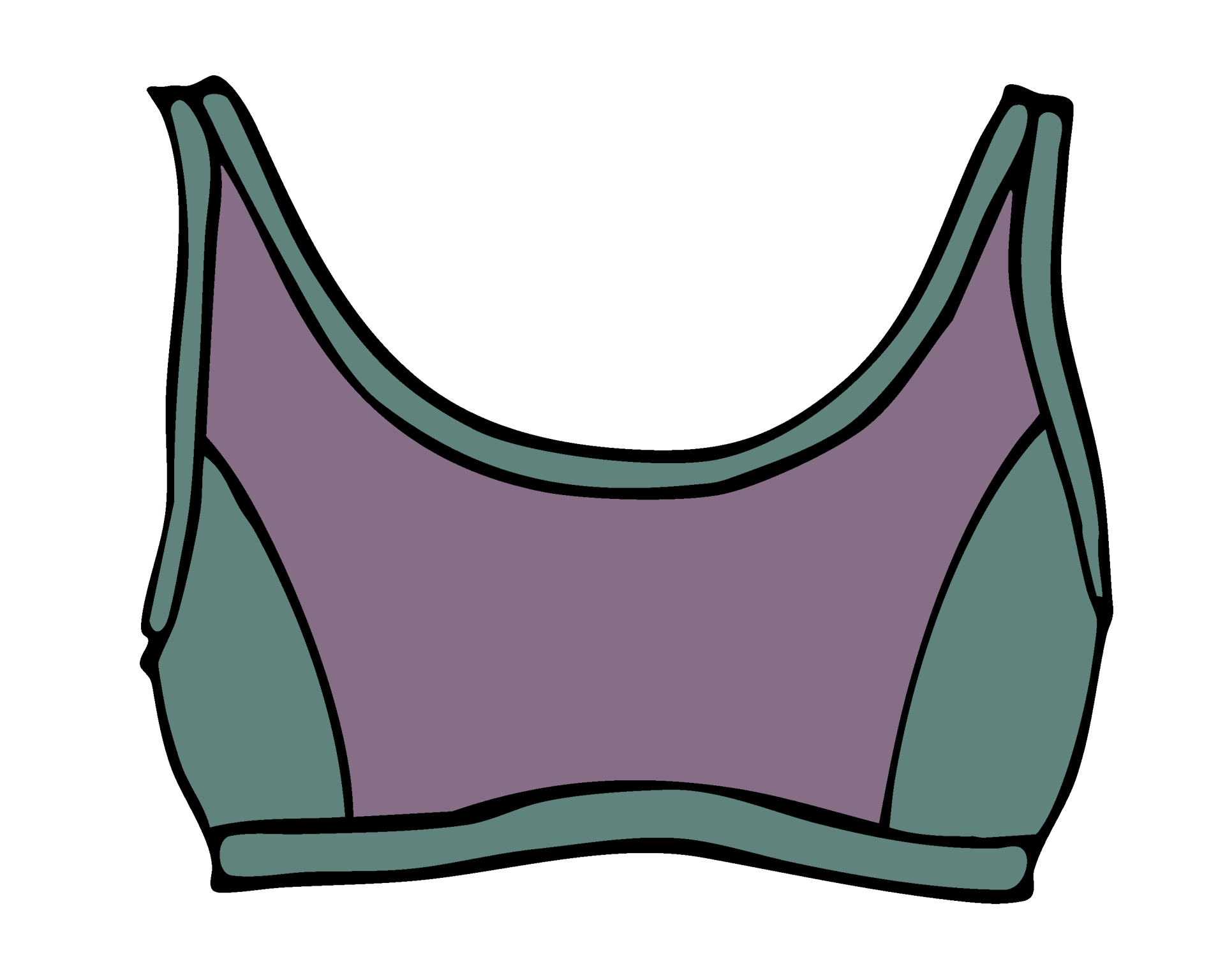 Drawing of Thunderpants Swim Panel Top in lavender and lichen green.
