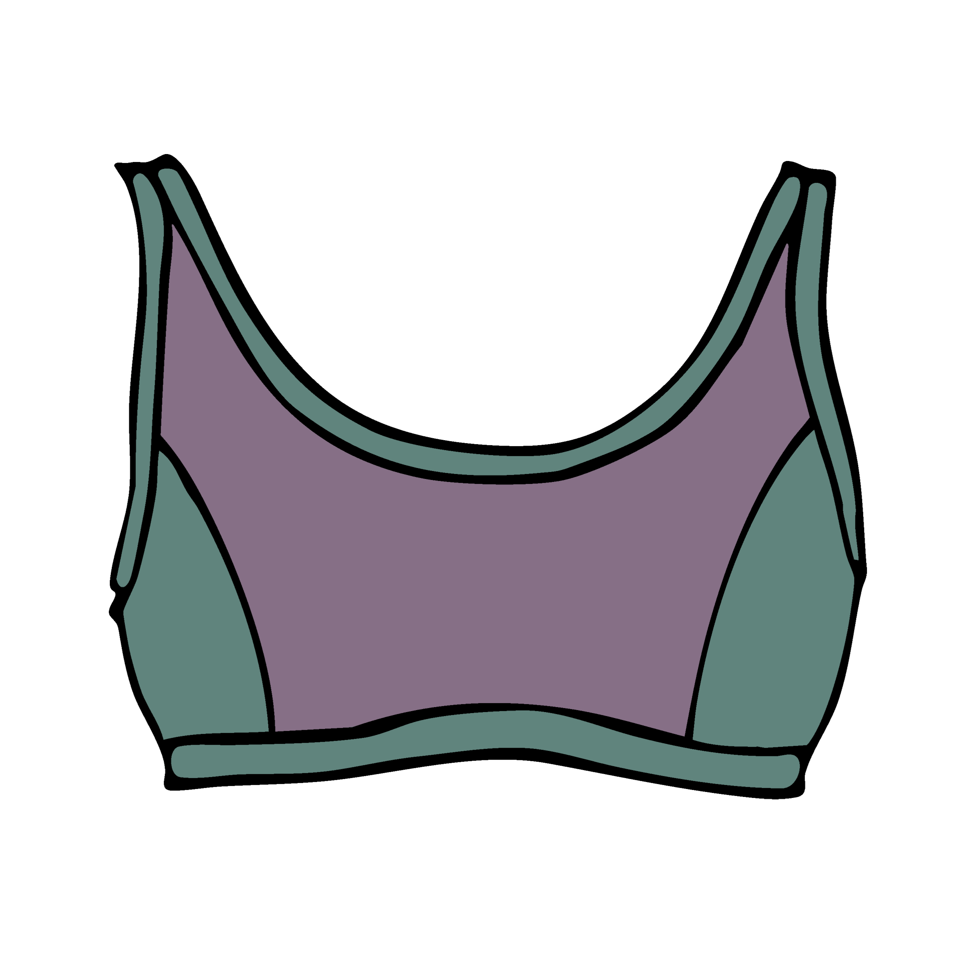 Drawing of Thunderpants Swim Panel Top in lavender and lichen green.