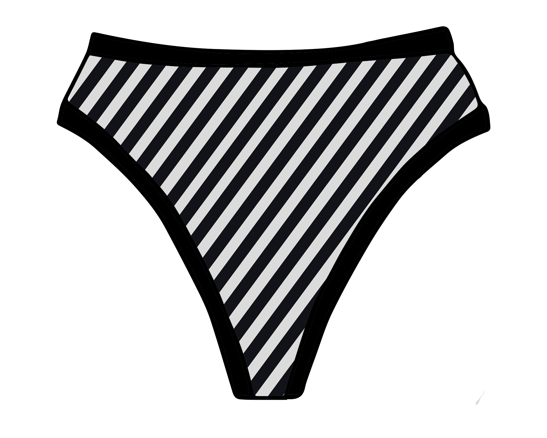 Drawing of Thunderpants Organic Cotton Thong style underwear in Black and White Stripe.