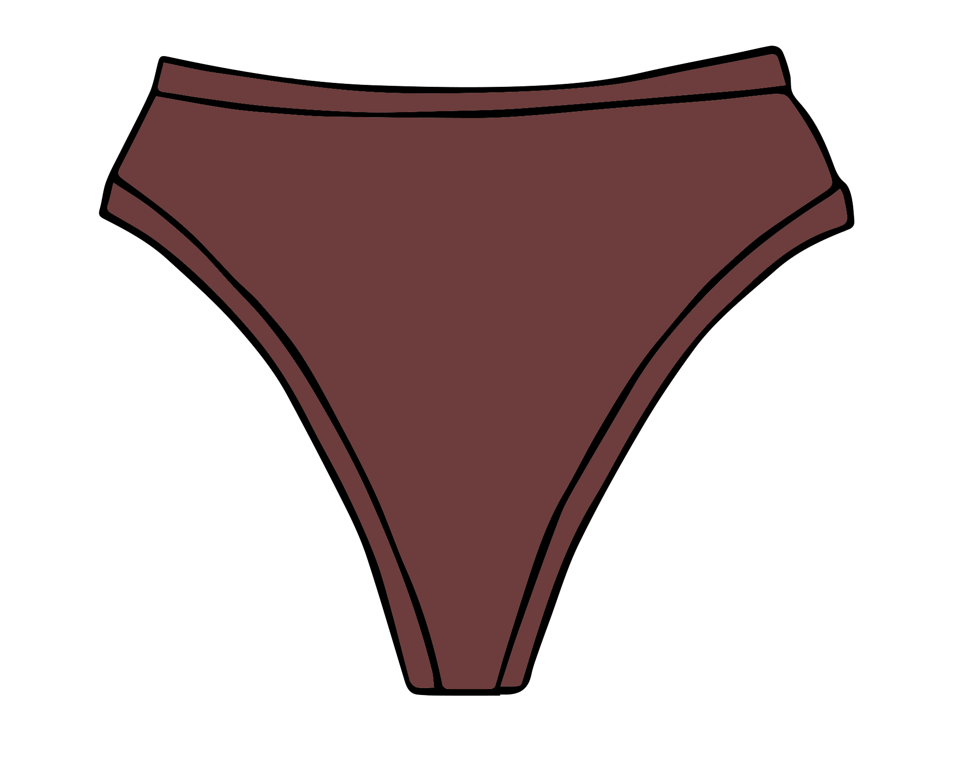 Drawing of Thunderpants Thong style underwear in Chestnut - a dark brown.