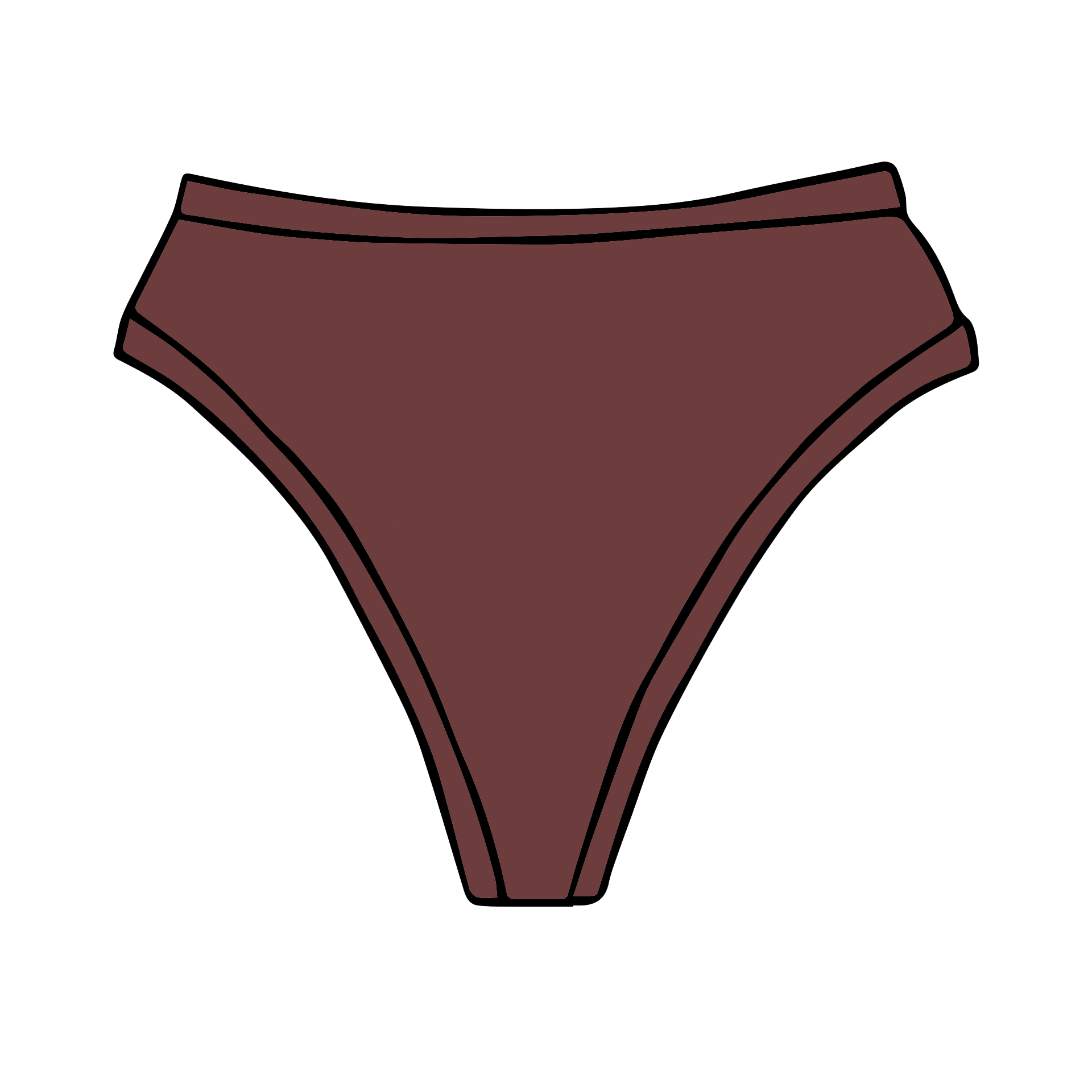Drawing of Thunderpants Thong style underwear in Chestnut - a dark brown.