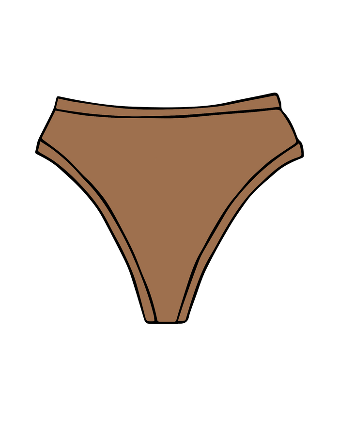 Drawing of Thunderpants Thong style underwear in Hazelnut - a mid-brown color.