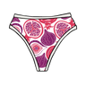 Drawing of Thunderpants Thunder Thong in Two Fruits print - Pomegranates and Figs.