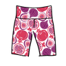 Drawing of Thunderpants Bike Shorts in Two Fruits print - pomegranates and figs.