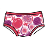 Drawing of Thunderpants Hipster style underwear in Two Fruits print - pomegranates and figs.