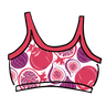 Drawing of Thunderpants Long Line Bra in Two Fruits print - pomegranates and figs.