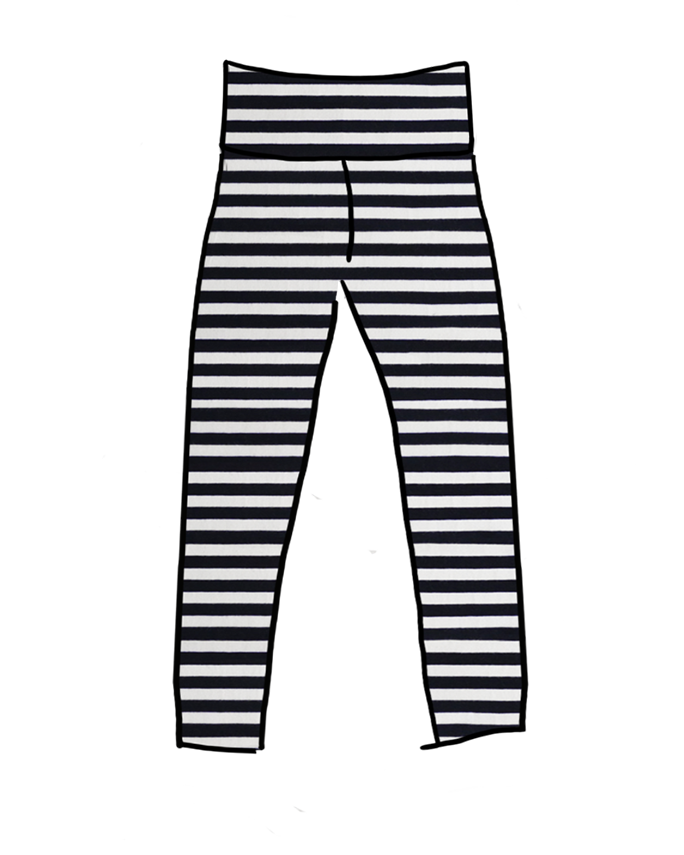 Drawing of Thunderpants organic cotton High Rise Leggings in a black and white stripes.