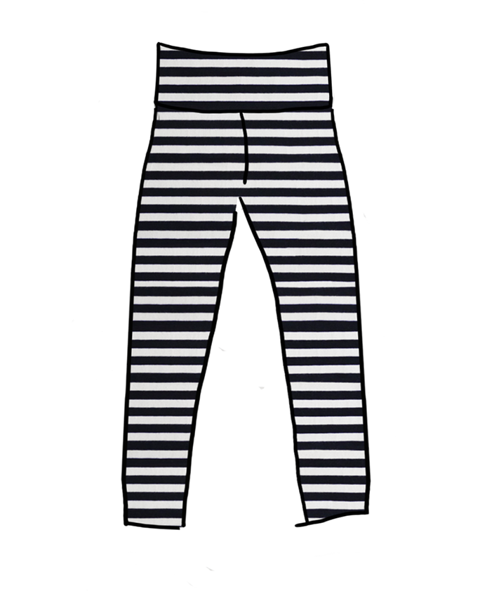 High Rise Ankle Leggings Black and White Stripe