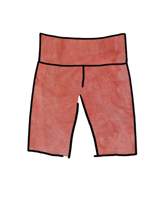 Drawing of Thunderpants Organic Cotton Bike Shorts in a hand dyed Terracotta color.