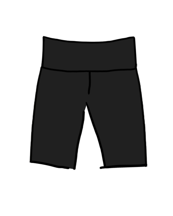 Drawing of Thunderpants organic cotton High Rise Bike Shorts in plain black.