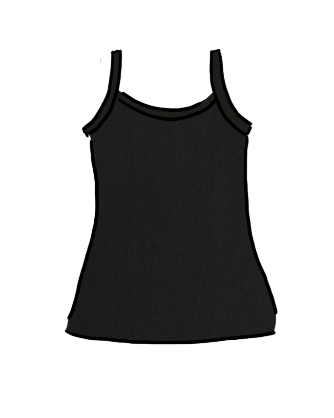 Drawing of Thunderpants Organic Cotton Camisole in Plain Black color.