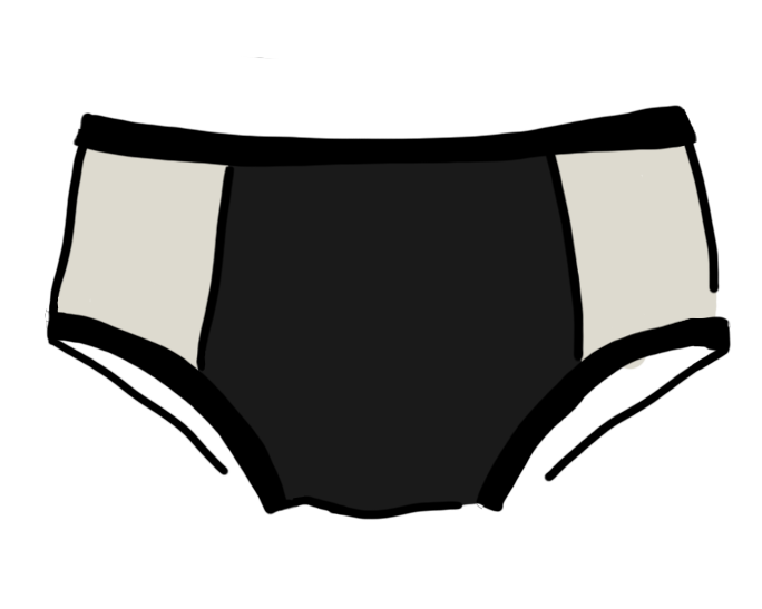 Drawing of our Cookies and Cream Panel Pants in the Hipster style: black panel in the center and vanilla panels on both sides with black binding.