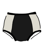 Drawing of our Cookies and Cream Panel Pants in the Original style: black panel in the center and vanilla panels on both sides with black binding.