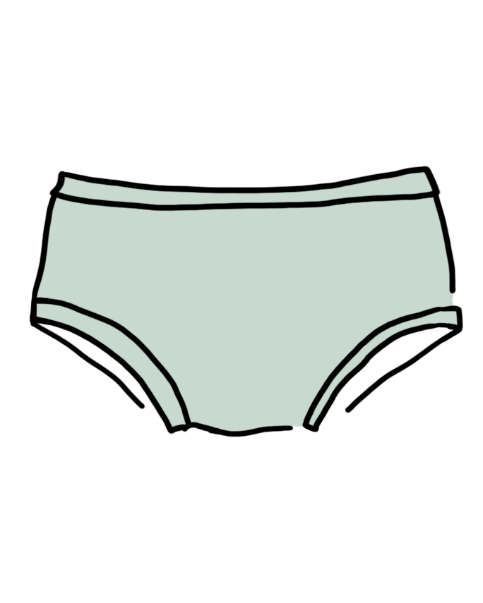 Drawing of Thunderpants organic cotton Hipster style underwear in plain dried sage.