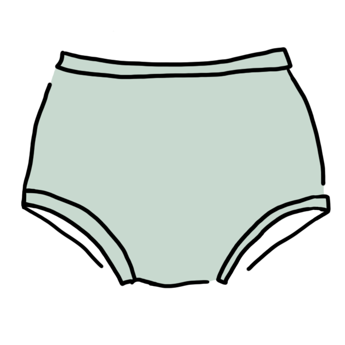 Drawing of Thunderpants organic cotton Original style underwear in plain dried sage.
