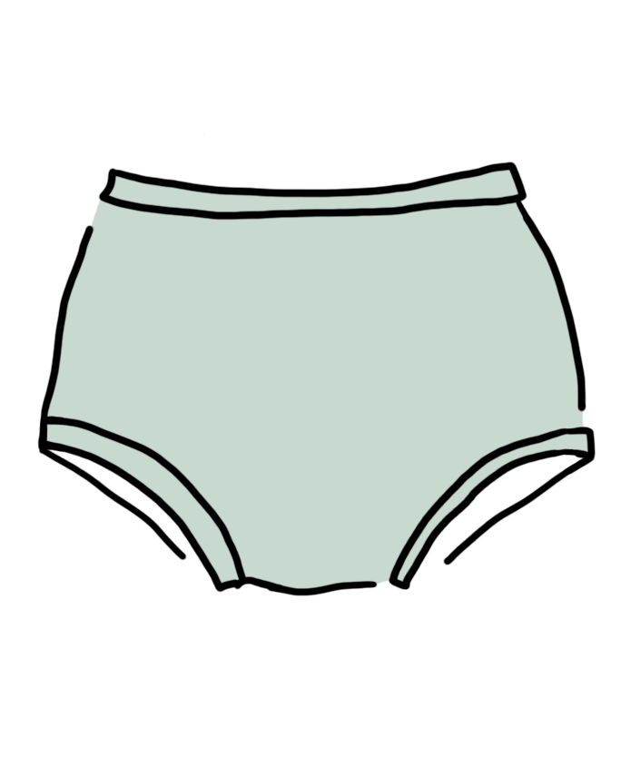 Drawing of Thunderpants organic cotton Original style underwear in plain dried sage.