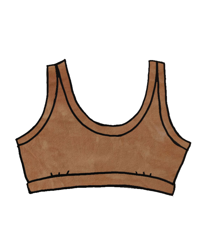 Drawing of Thunderpants Organic Cotton Bralette in a hand dyed Espresso color.
