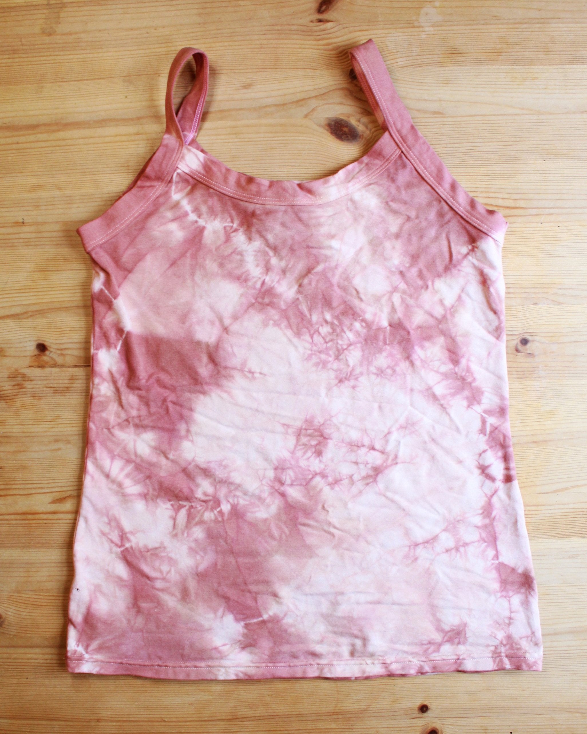 Back flat-lay of Thunderpants organic cotton Camisole in limited edition hand dyed pink tie dye.