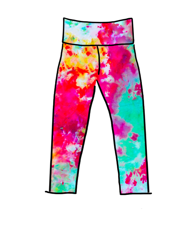 Drawing of Ice Dyed 3/4 Length Leggings.