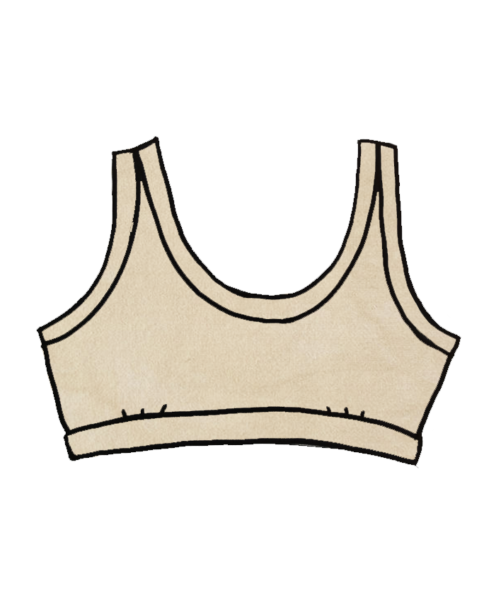 Drawing of Thunderpants Organic Cotton Bralette in a hand dyed Latte color.