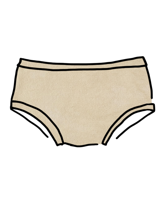 Drawing of Thunderpants Organic Cotton Hipster style in a hand dyed Latte color.