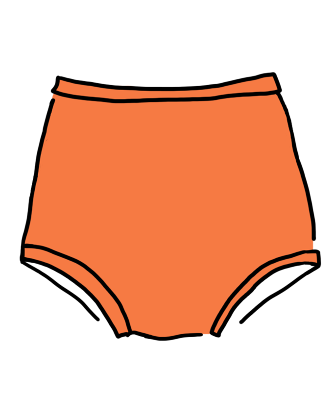 Drawing of Thunderpants Sky Rise style underwear in Oregon Sunstone orange color.