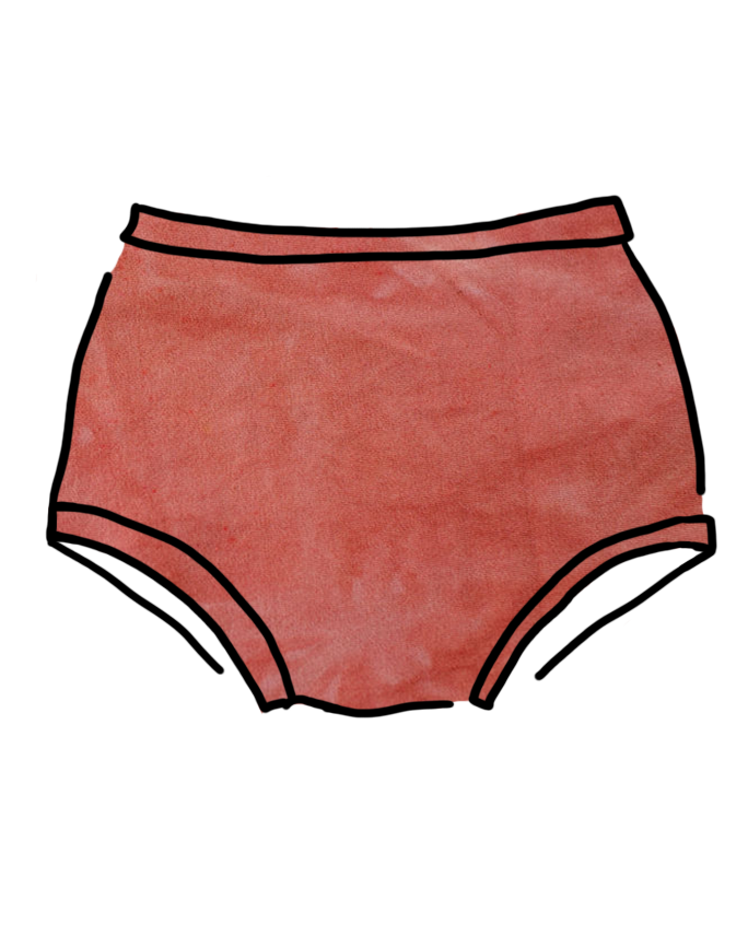 Drawing of Thunderpants Organic Cotton Original style underwear in hand dyed Terracotta color.