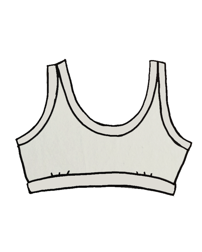 Drawing of Thunderpants organic cotton Bralette in plain off-white.