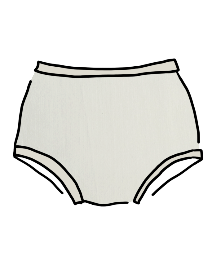 Drawing of Thunderpants organic cotton Original style underwear in plain off-white Vanilla.