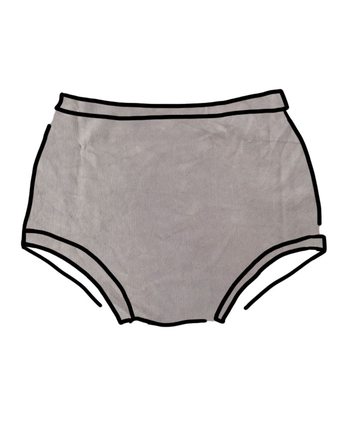 Drawing of Thunderpants Organic Cotton Original style underwear in a hand dyed Shiitake color.