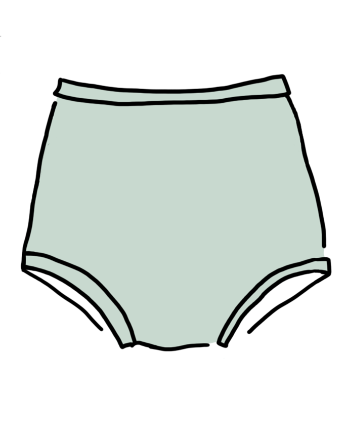 Drawing of Thunderpants Organic Cotton Sky Rise style underwear in Dried Sage color.