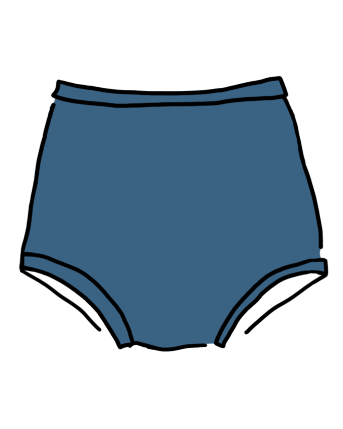 Drawing of Thunderpants Organic Cotton Sky Rise style underwear in Stormy Blue color.