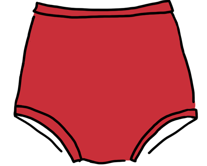 Drawing of Sky Rise style Classic Red Swimwear bottoms.