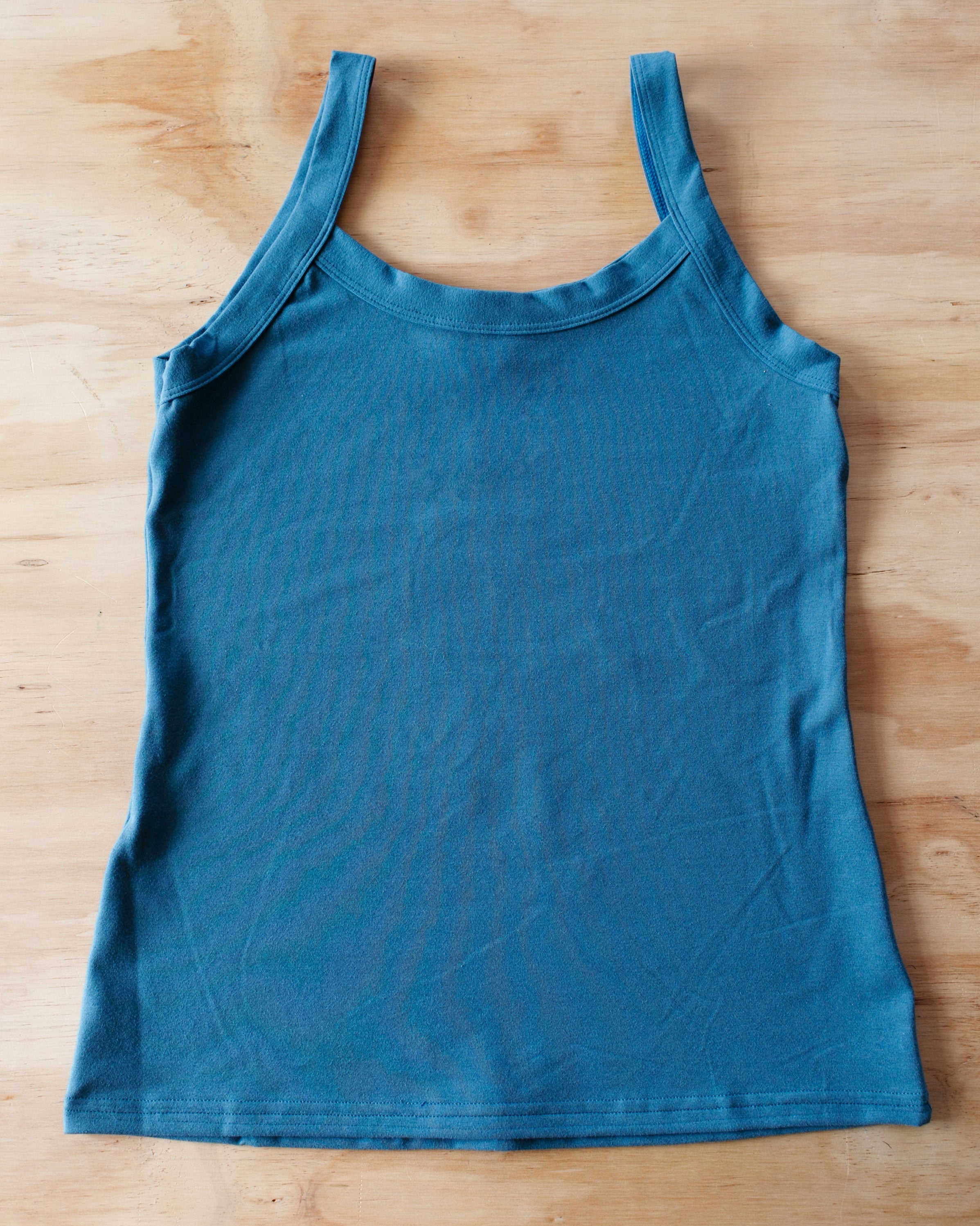 Flat lay of Thunderpants Organic Cotton Camisole in Stormy Blue color.