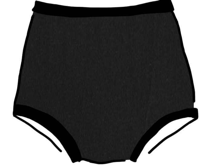 Drawing of Thunderpants recycled nylon Swimwear Original style bottoms in Plain Black.