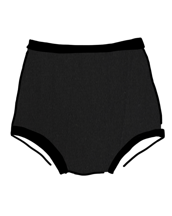 Drawing of Thunderpants recycled nylon Swimwear Original style bottoms in Plain Black.