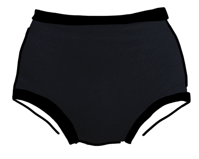Drawing of Thunderpants recycled nylon Swimwear Original style bottoms in Plain Black.