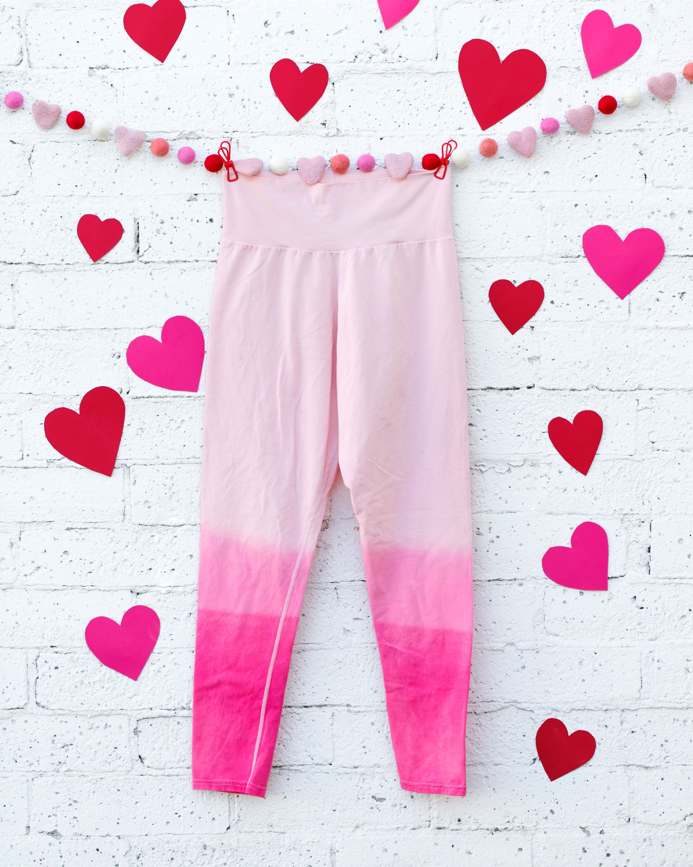 Photo of Thunderpants organic cotton Leggings in Valentine's Day Dip Dye ombre pinks.