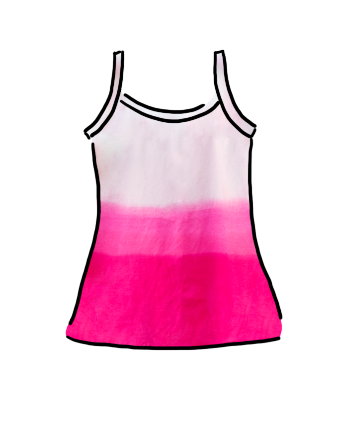 Drawing of Thunderpants organic cotton Camisole in Valentine's Day Dip Dye ombre pinks.